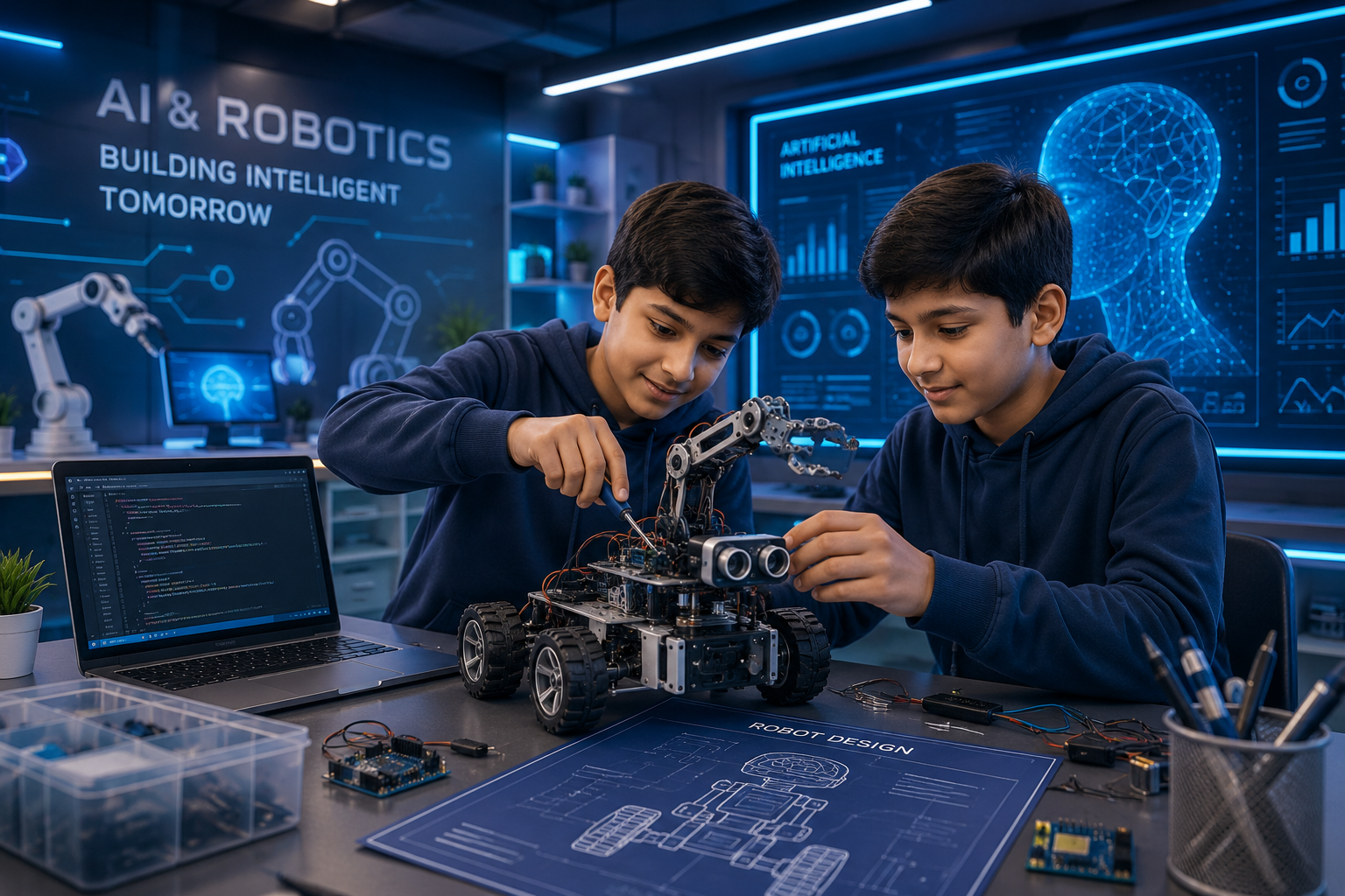 Students learning Artificial Intelligence and Robotics